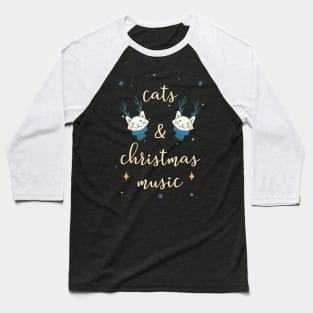 Cat Lover Christmas Gift: Cat And Christmas Music Baseball T-Shirt